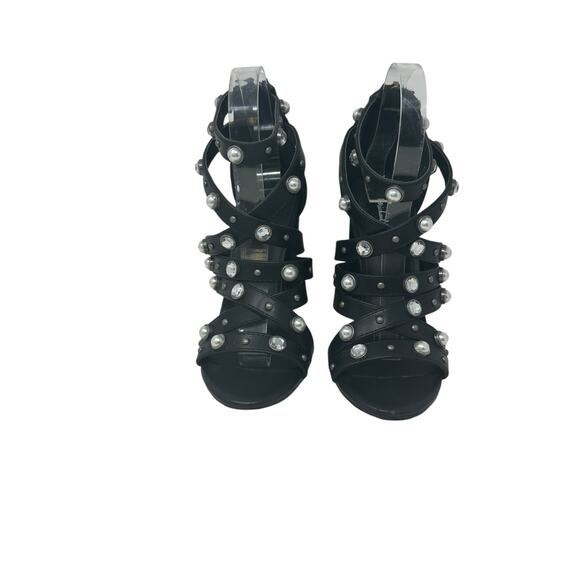 Michael Antonio black embellished studded strappy heel sandals size 6.5 - Picture 11 of 12